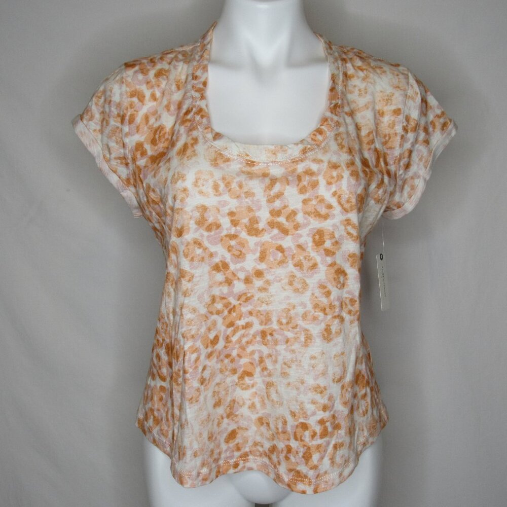 Anthropologie Pilcro Orange Cheetah Print Short Sleeve Tee New NWT Women's M